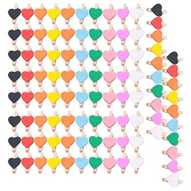 Imagem de cyrank 100 pregadores de roupa coloridos de madeira em formato de coração, mini pregadores de roupa coloridos para lavar a seco no varal, clipes de bolsa, artesanato, fotos