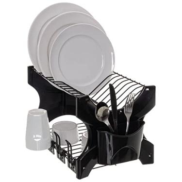 Imagem de Escorredor de Pratos com Porta Copos e Porta Talher Aramado Roma Plus Preto com Preto