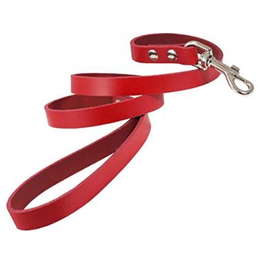 Imagem de Coleira clássica de couro genuíno Dogs My Love para cães de 1,8 m de comprimento 9 tamanhosDogs My Love Xlarge (Width: 18mm - 3/4") vermelho Z-107-3