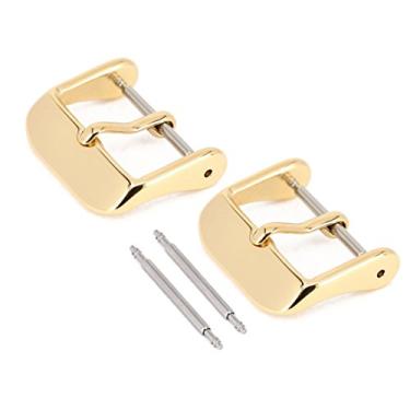 Imagem de Pacote com 2 pulseiras de relógio de substituição com fivela, fecho de pulseira de relógio Wellfit , escolha de cor e tamanho, acabamento PVD a vácuo, Dourado, 20mm, Moderno