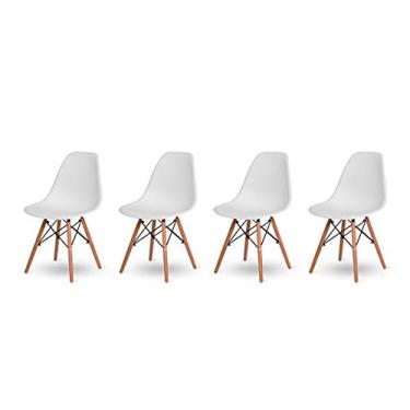 Imagem de Kit 4 Cadeiras Jantar Wood Base Madeira Eiffel Charles Eames - TUTTO HOME (BRANCA)