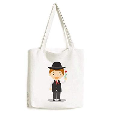 Imagem de Black Suit Argentina Bolsa de lona com desenho animado bolsa de compras casual