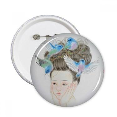 Imagem de Pretty Girl Blue Bird Pintura chinesa pinos redondos crachá botão decoração roupas presente 5 peças