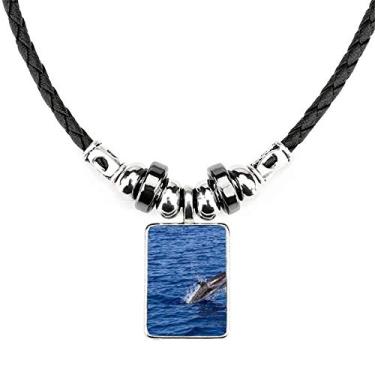 Imagem de DIYthinker Colar Ocean Water Killer Whale Nature Picture Jewelry Torque Leather Rope Pendant