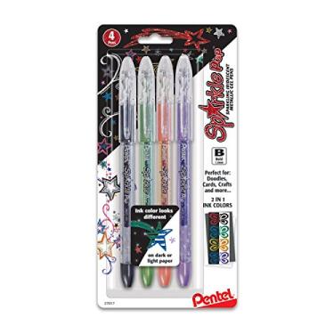 Imagem de Pentel Caneta de gel metálica Sparkle Pop, linha ousada de 1,0 mm, cores sortidas, pacote com 4 (K91BP4M)