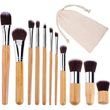 Imagem de ADSE 11 peças de pincéis de maquiagem de bambu , conjunto de pincéis macios para base em pó, creme cosméticos