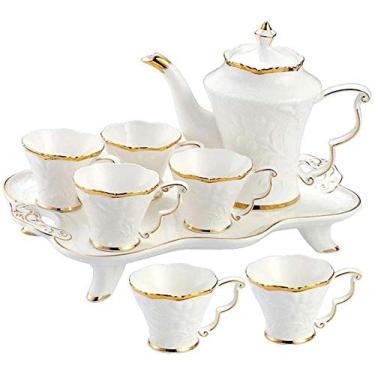 Imagem de Conjunto moderno de bule de chá para casa Phnom Penh Conjunto de xícaras de cerâmica com bandeja English Afternoon bule de chá branco fácil de limpar
