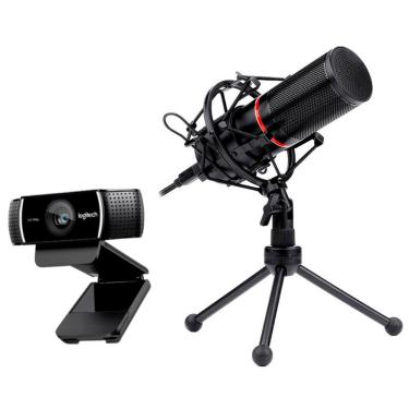 Imagem de Kit Stream Webcam Logitech C922 + Microfone Condensador Redragon Blazar
