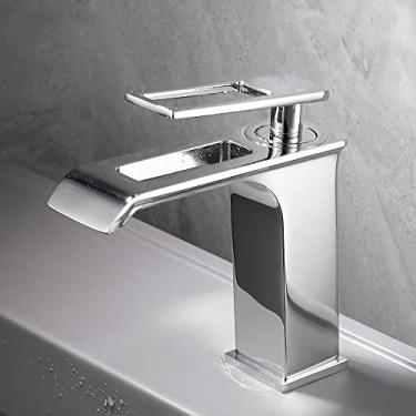 Imagem de Torneira para lavatório, misturador para banheiro, preto, torneira em cascata, quente, frio, torneiras misturadoras para lavatório, cromado