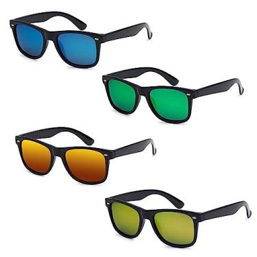 Imagem de Got Shades Óculos de sol fashion unissex dos anos 80 estilo retrô – Pacote com 4 (preto brilhante | espelhos coloridos, 52)