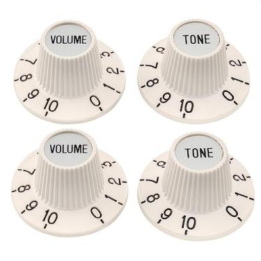 Imagem de Musiclily Pro Fino 24 Estrias Knobs Witch Hat Tone Volume Botão de Plástico para Pedal Amplificador de Guitarra Baixo, Aged White (Jogo de 2T2V)