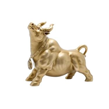 Imagem de Colar de latão com escultura de touro Wall Street, metal cobre animal estátua de boi do zodíaco modelo artesanato ornamento de mesa decoração de sala de estar para casa sala de estar estante de livros armário de vinho decoração presente masculino