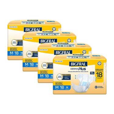 Imagem de Kit 4 Fraldas Geriátricas Bigfral Derma Plus M com 18un cada
