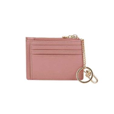 Imagem de Carteira feminina de couro genuíno com porta-cartões e porta-chaves, Rosa Indi, tamanho �nico