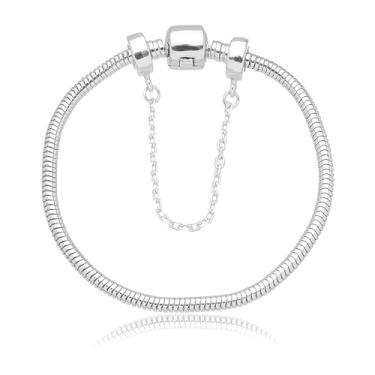Imagem de Pulseira Berloque Com Trava de Segurança Banhado a Prata 925 TAMANHO:19