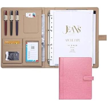 Imagem de Padfólio De Couro Com Zíper A4 Portfólio Porta-pads Pasta De Bloco De Notas De Couro PU Comercial Para Currículos Entrevistas Fichário Executivo Para Mulheres Homens Mulheres Padfólio,Rosa B,Sem C
