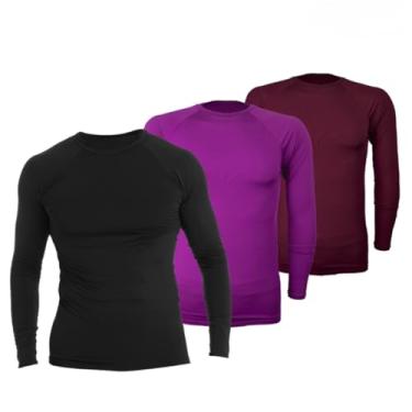 Imagem de 3 Unidades Camiseta Térmica Segunda Pele Proteção Solar UV50+ Unissex fitness Snugg (P, Preto-Vinho-Roxo)