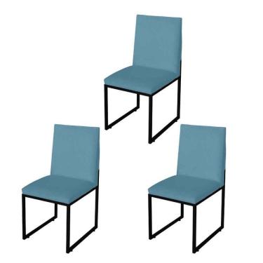 Imagem de Kit 3 Cadeira Para Sala De Jantar Trendy Base Metálica Preto Suede Azul Turquesa
