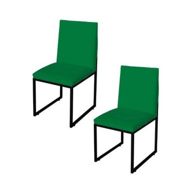 Imagem de Kit 2 Cadeira Para Sala De Jantar Trendy Base Metálica Preto Suede Verde