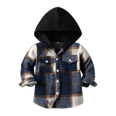 Imagem de Mercatoo Camisa xadrez de flanela com capuz e botões para bebês, camisa xadrez com capuz, roupas, D, 6-7 Anos
