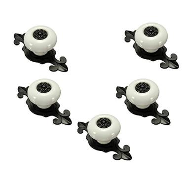 Imagem de Conjunto de 5 puxadores de gaveta de cerâmica de porcelana branca decorativos puxadores de porta antigos - puxadores internos para armário/cômoda de meninas/puxadores de gaveta de armário de