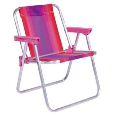Imagem de Cadeira De Praia Infantil Alta De Alumínio Dobrável Rosa Mor