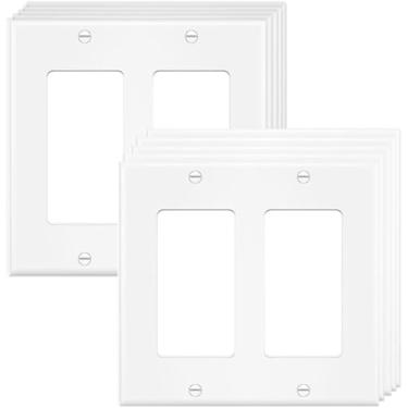 Imagem de Placa de parede para tomada de interruptor de 2 entradas, placa frontal elétrica decorativa dupla para interruptor de luz, interruptor inteligente, receptáculo, reguladores de luz, tomada USB, GFCI, branco (pacote com 10)