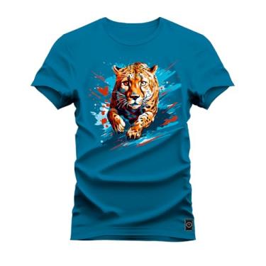 Imagem de Camiseta Plus Size Casual Malha Confortável Estampada Onça Esperta Azul G3