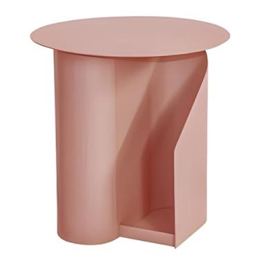 Imagem de Mesa Lateral Redonda Moderna, Mesa Lateral De Metal Colorida Com Espaço De Armazenamento, Mesa Final Para Sala De Estar, Escritório, Espaço Pequeno (Color : Pink, Size : 45x47cm(17.71x18.5in))
