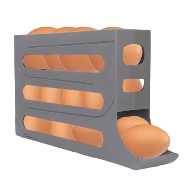 Imagem de Suporte de ovos de 4 camadas para geladeira, organizador de ovos de geladeira com rolamento automático, dispensador de porta-ovos para geladeira, dispensador de ovos rolantes com economia de(Cinza)