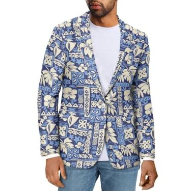Imagem de Sprowallow Blazer masculino casual com um botão, casaco esportivo slim fit, lapela notched, blazer, jaqueta leve para negócios, Flor boêmia, Medium