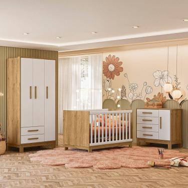 Imagem de Quarto de Bebê Qencanto Slim Completo Qmovi Freijó Branco Acetinado