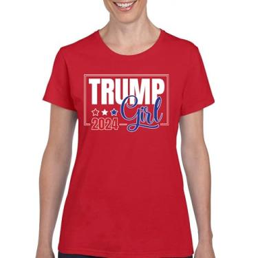 Imagem de Camiseta Trump Girl 2024 45 47 President MAGA America First FJB Let's Go Brandon Camiseta feminina patriótica republicana, Vermelho, GG