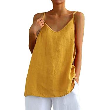 Imagem de Camiseta feminina com alças finas, para treino, plus size, sem mangas, Y2K, blusa de verão, boho, colete de festa, Amarelo, G