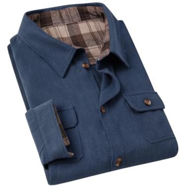 Imagem de Cromoncent Camisa masculina casual xadrez de flanela com botões, Flanela, azul, cinza, GG