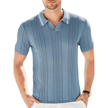 Imagem de GRACE KARIN Camisa polo masculina de malha de manga curta casual Muscle Golf, Cinza, azul, GG