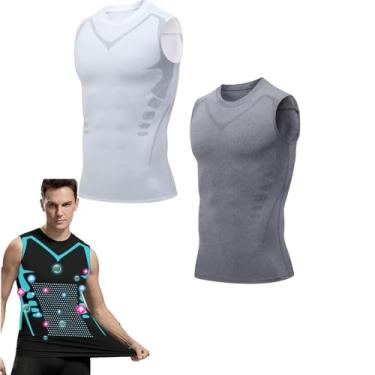 Imagem de QIAWI Ionic Shaping Vest, 2024 New Version Ionic Shaping Vest, camiseta masculina de compressão emagrecedora, colete modelador corporal, 2 peças, G