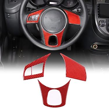 Imagem de Daeiclru Capa de acabamento de moldura de painel de volante adequada para Kia Soul 2009-2013, adesivo de decoração de volante de carro, capa de botão de volante (painel de volante, vermelho)