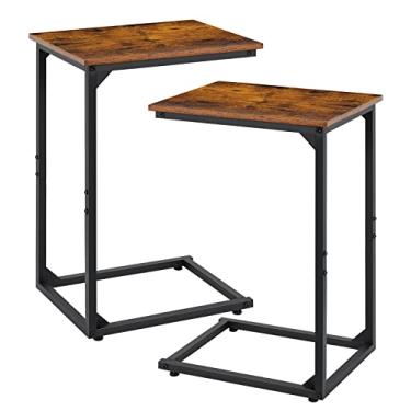 Imagem de Conjunto de 2 mesas laterais em forma de C, mesa C para sofá, sala de estar, quarto, marrom rústico