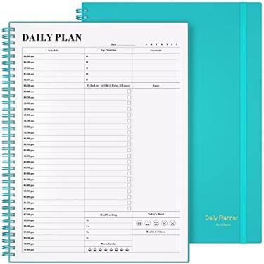 Imagem de Agenda Asten sem data, agenda diária Asten com lista de tarefas, horários horários para mulheres e homens, livro de compromissos em espiral com fecho elástico, bolso interno 21,6 cm x 28 cm (azul)