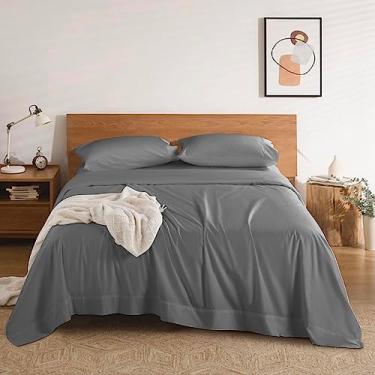 Imagem de REDASW Jogo de cama 100% algodão, 1200 fios, lençol de cama com 4 peças, bolso profundo de 40,6 cm (cinza escuro, king (padrão dos EUA))