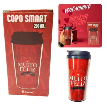 Imagem de Kit 2Un Copo Viagem Térmico Plástico Vermelho Smart 200ml Café Você Me Faz Muito Feliz...