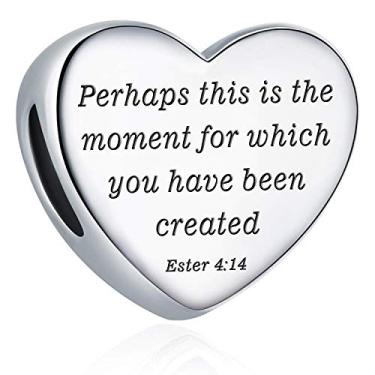 Imagem de Pingente de coração com pingente de Pandora Berloques Cristãos Verso da Bíblia Berloque de Oração Fé Religiosa Presentes para Mulheres, 15mm x 15mm