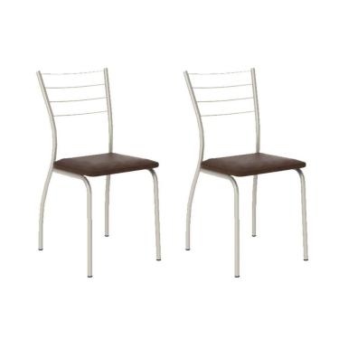 Imagem de Kit 2 Cadeiras de Cozinha 1700 2 Un Prata - Assento Courano Cacau - Carraro