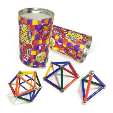 Imagem de Brinquedo barras magnética magstix kit 56 peças colorido 4+