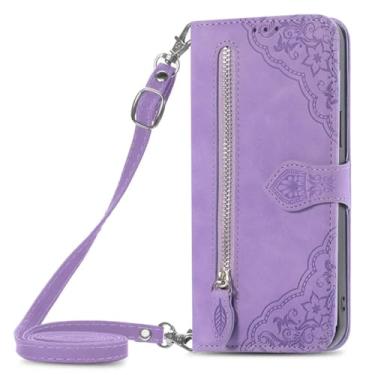 Imagem de Capa de cartão de couro carteira com zíper crossbody para xiaomi nota 13 11pro 12 11s 10 10s 9s 13t 12c caso cordão magnético, roxo, para redmi a2