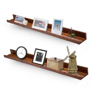 Imagem de Muzilife Prateleiras flutuantes grandes de parede de 89,9 cm com borda - conjunto de 2 prateleiras flutuantes de madeira rústica - borda de parede marrom mel para escritório, banheiro, quarto, sala de