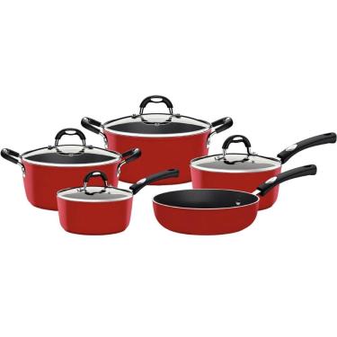 Imagem de Jogo de Panelas Tramontina Mônaco Vermelho 5pçs Revestimento Starflon Premium e Siliconado