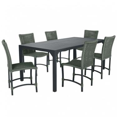 Imagem de Conjunto 6 Cadeiras Cannes Corda Náutica e Mesa Retangular Ripada 2,00m em Alumínio para Edícula, Jardim, Área, Varanda, Cozinha - Pintura Preto