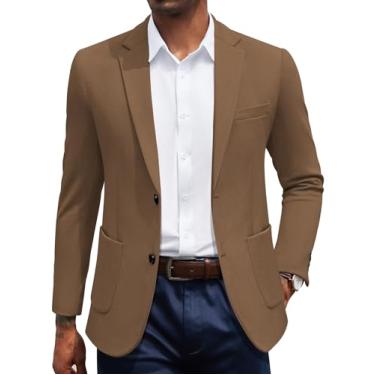 Imagem de COOFANDY Blazer masculino casual de malha slim fit casaco esportivo stretch dois botões, Marrom, G